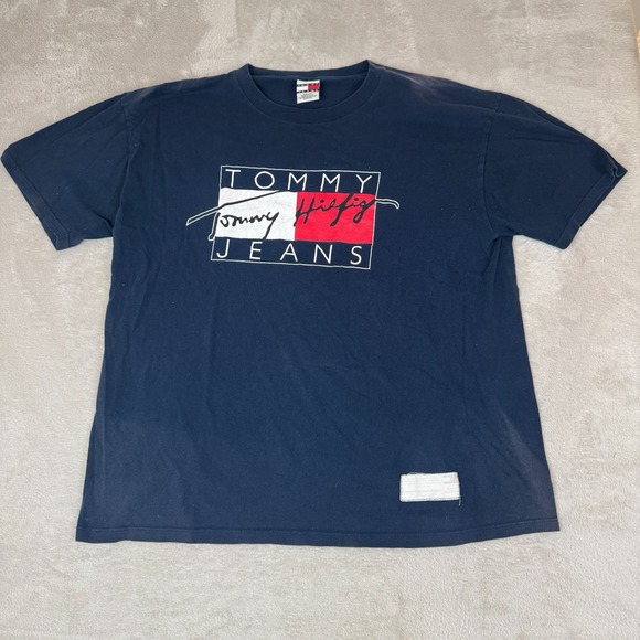 Tommy Hilfiger Other - Vintage Tommy Hilfiger Shirt Mens XL Navy Blue Preowned Faded Cotton Graphic Tee